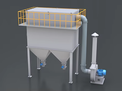 Industrial Equipment With Yellow Guardrail Dual Cone Bottom And Blue Motor Piping System 3d model
