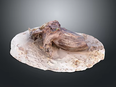 Handcrafted Wooden Decorative Sculpture on Natural Stone Base with Artistic Texture and Detailed Design 3d model