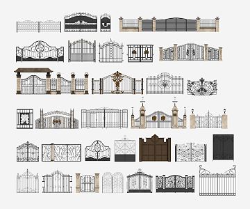 European style wrought iron gate courtyard door double door unit door fence villa gate metal grille wrought iron gate 3d model