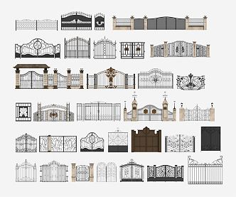 European style wrought iron gate courtyard door double door unit door fence villa gate metal grille wrought iron gate 3d model