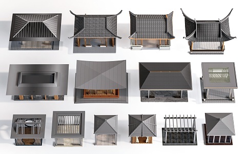 New Chinese Landscape Pavilion Gallery Rack 3d model