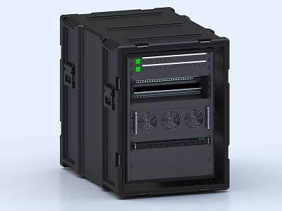 Black Enclosed Industrial Equipment Cabinet With Green Indicators And Cooling Fans 3d model