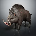 3D Wild Boar Character With Sharp Tusks Spiky Mane And Red Scars 3d model
