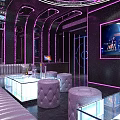 Modern KTV Interior Design with Neon Purple Lighting Starry Sky Ceiling and Luxurious Sofas 3d model