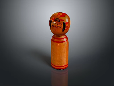 Traditional Red Orange Kokeshi Doll Decor For Modern Furniture Pieces 3d model