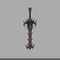 Red And Black Mythical Sword With Skull Decoration And Intricate Patterns