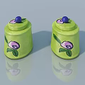 Green Jars With Lids Featuring Pink Flowers Green Leaves And Blue Balls
