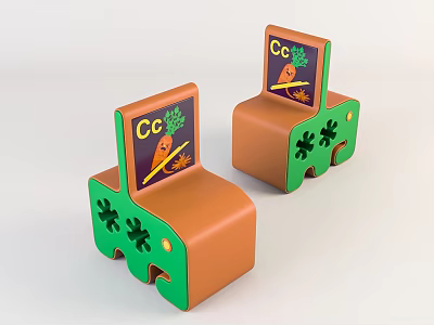 Colorful Leisure Chairs with CC Logo Carrot Design and Green Leaf Patterns 3d model