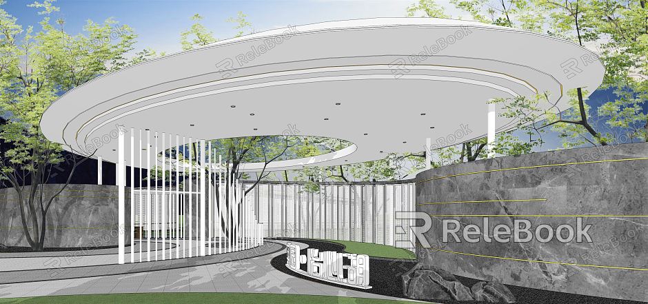 Modern gallery demonstration area entrance gate landscape special-shaped curved gate gallery model