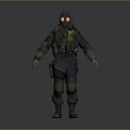 Game Movie Character Wearing Gas Mask With Orange Goggles Camouflage Uniform And Tactical Gear