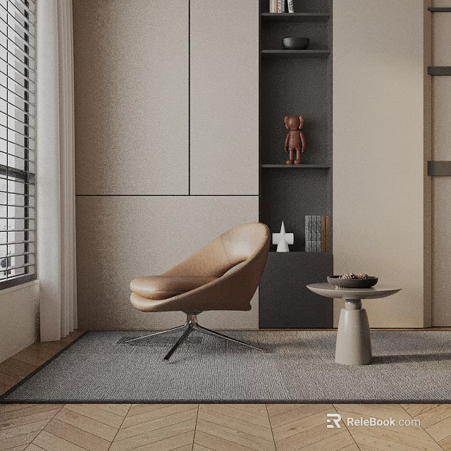 Modern Brown Leisure Chair With Accent Table In Minimalist Living Room Interior 3d model 