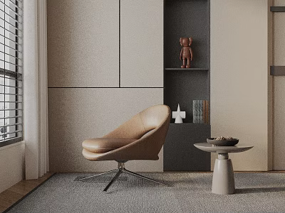 Modern Brown Leisure Chair With Accent Table In Minimalist Living Room Interior 3d model