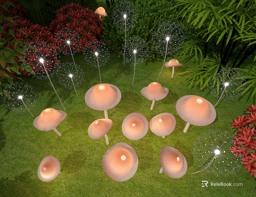 Decorative Outdoor Lights Mushroom Shaped And Dandelion Style For Garden Landscape Illumination 3d model 