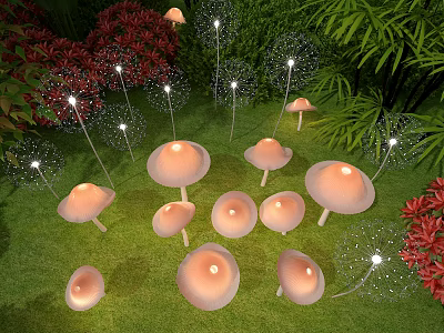 Decorative Outdoor Lights Mushroom Shaped And Dandelion Style For Garden Landscape Illumination 3d model