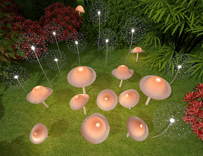Decorative Outdoor Lights Mushroom Shaped And Dandelion Style For Garden Landscape Illumination 3d model
