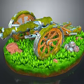 Vintage Cannon 3D Model With Rustic Wheels Green Grass And Stones