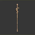 Golden Decorative Weapon Scepter With Wings And Snake Ornament Design