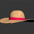Light Brown Straw Hat With Wide Brim Pink Band And Striped Texture