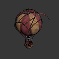Colorful Red And Yellow Striped Hot Air Balloon With Wicker Basket