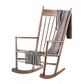 Comfortable Leisure Rocking Chair With Wooden Frame Woven Seat And Gray Knitted Blanket