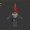 3D Gnome Character Design With Red Pointed Hat White Beard And Blue Striped Outfit