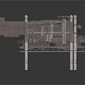 Space Station Structure With Metal Framework Platforms And Support Columns