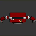 Red Radio Style Robot With Antenna Speaker Arms And Decorative Patterns