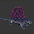 Spiked Sailback Dinosaur 3D Model In Purple And Beige With Textured Skin On Dark Background