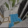 Contemporary Architectural Interior With Stone Walls Blue Pool Stairs And Green Walls