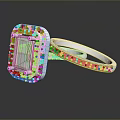 Elegant Silver Clothing Accessory Ring With Rectangular Gemstone And Diamond Accents 3d model