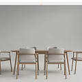 Modern Dining Table Set With Light Wooden Frame And White Brown Chairs 3d model