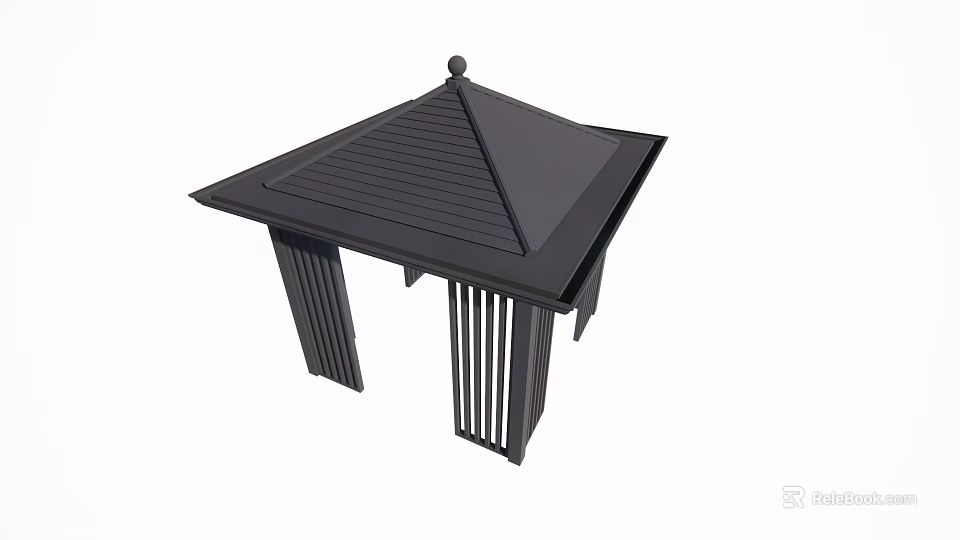 Outdoor Black Landscape Pavilion with Sloped Roof Slatted Columns and Modern Design 3d model 