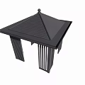 Outdoor Black Landscape Pavilion with Sloped Roof Slatted Columns and Modern Design