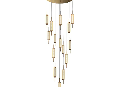 Elegant Modern Gold Chandelier with Multiple Hanging Cylindrical Glass Tubes 3d model
