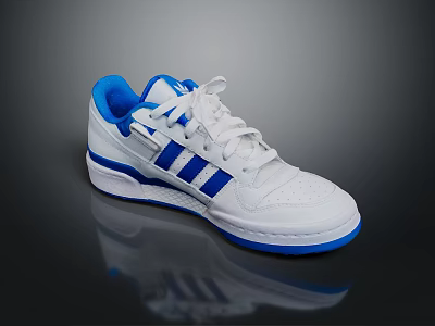 White And Blue Sports Shoes With Striped Design And Lace Up Closure 3d model