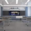 Modern School Classroom With Computer Desks Chairs Spacious Bright Interior And Technology Setup 3d model