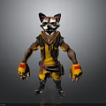 Cartoon Style Raccoon Wearing Yellow Outfit With Backpack And Tool Belt Standing Pose
