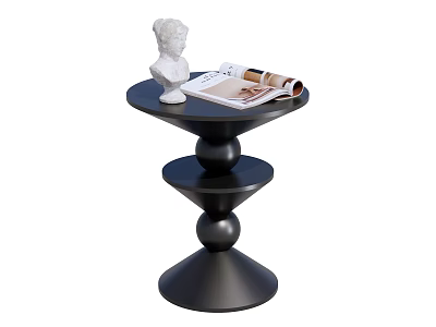 Black Spiral Base Side Table With White Statue And Open Magazine 3d model