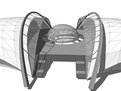 Modern Museum Building Architectural Design With Arched Structures And Central Dome 3d model