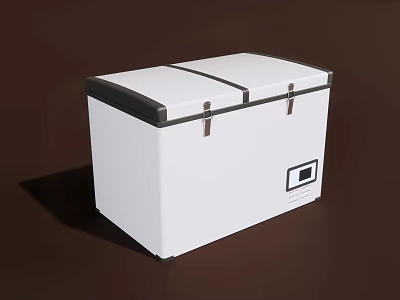 White Chest Freezer With Double Lid And Black Trim Digital Control Panel 3d model