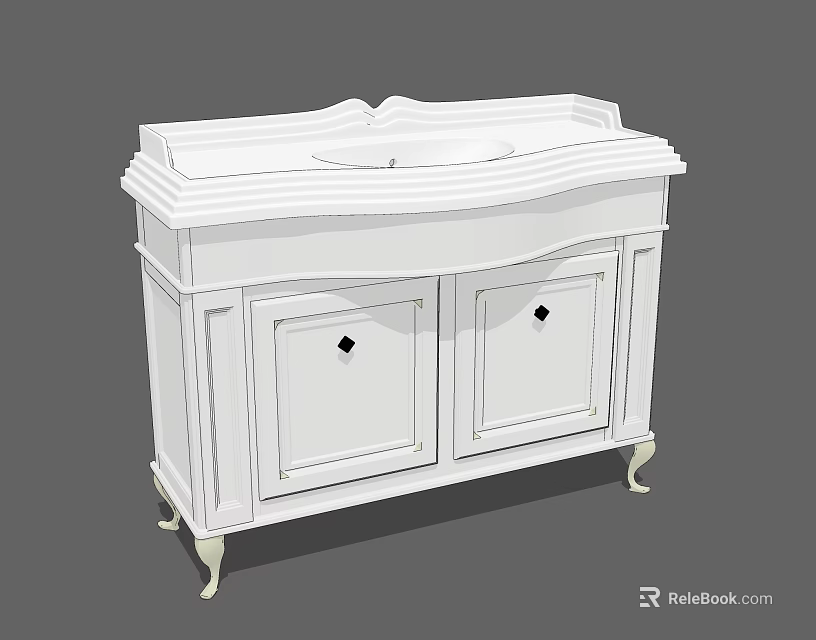 White Bathroom Vanity With Two Doors And Decorative Legs Classic Design 3d model 