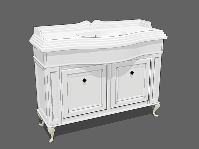 White Bathroom Vanity With Two Doors And Decorative Legs Classic Design 3d model