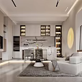 Modern Living Dining Room Interior With Beige Sofa Coffee Table Floor Lamp And Decorative Artwork