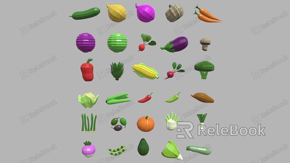 Low poly vegetables vegetable cartoon vegetable cartoon eggplant cartoon carrot cartoon onion model