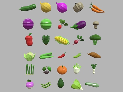 Low poly vegetables vegetable cartoon vegetable cartoon eggplant cartoon carrot cartoon onion model