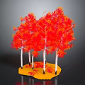 Vibrant Red Leaf Trees With White Trunks On Yellow Ground And Fallen Leaves
