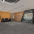 Modern Public Office Space With Open Workstations Glass Partitions And Gray Carpet 3d model