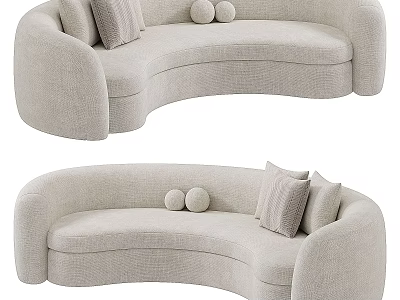 Light Beige Curved Sectional Sofa with Soft Pillows and Decorative Balls for Modern Living Room 3d model