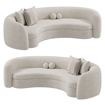 Light Beige Curved Sectional Sofa with Soft Pillows and Decorative Balls for Modern Living Room 3d model