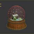 Decorative Snow Globe With Small Snow Covered House Green Tree And Wooden Base